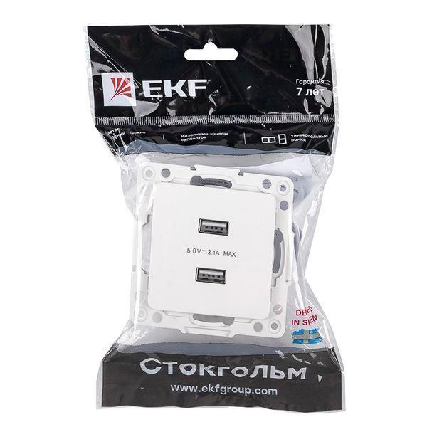 картинка Розетка USB 2-м Стокгольм 2.1А механизм бел. PROxima EKF EYR16-028-10-2USB