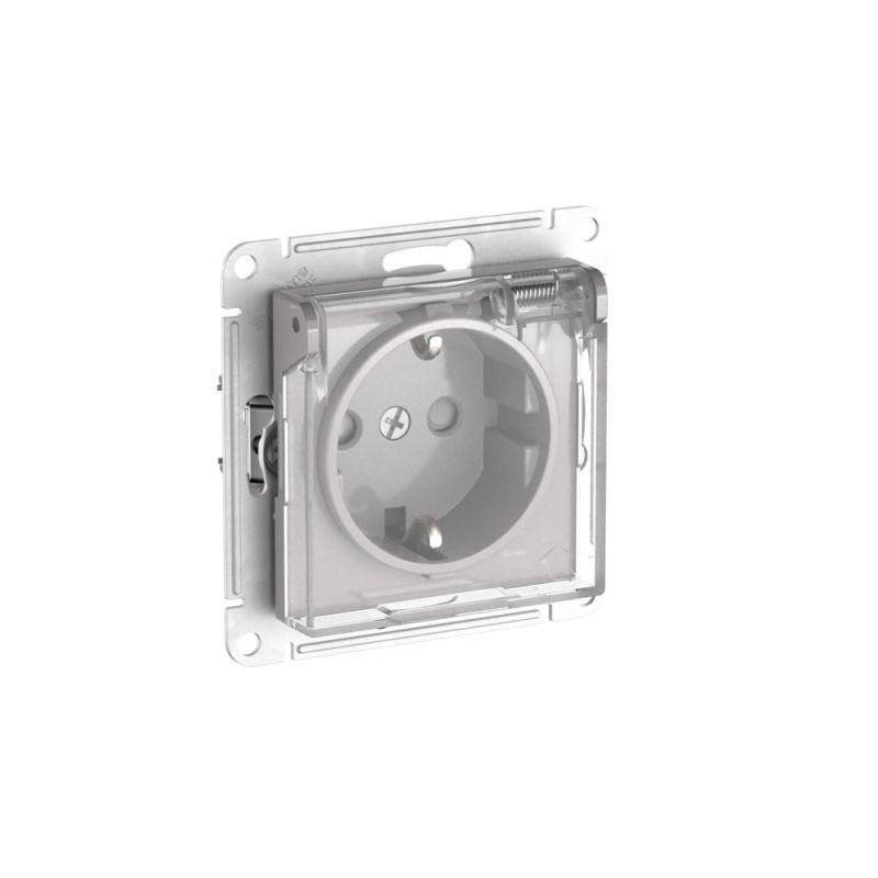 картинка Розетка AtlasDesign Aqua 16А IP44 с заземл. защ. шторки с прозр. крышкой быстрозажим. клем. механизм алюм. SE ATN440346S