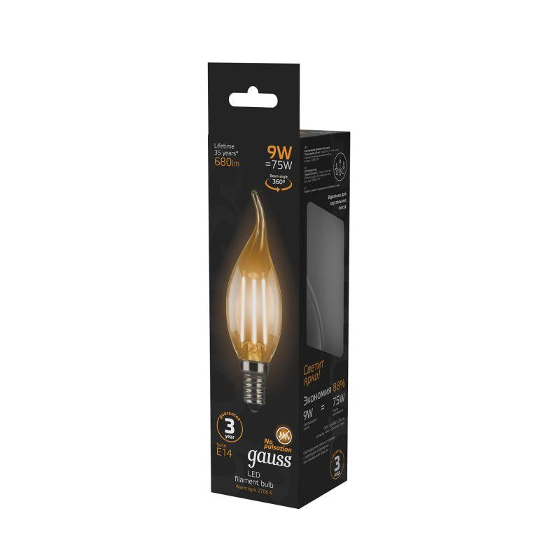 картинка Лампа светодиодная филаментная Black Filament 9Вт свеча на ветру 2700К тепл. бел. E14 680лм GAUSS 104801109