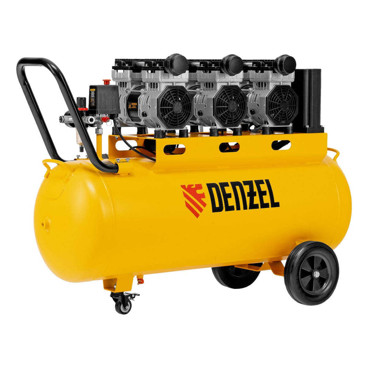 Компрессор безмасляный, малошумный  DLS 2250/100, 2250 Вт, 3x750, 100 л, 410 л/мин блок управления/ Denzel