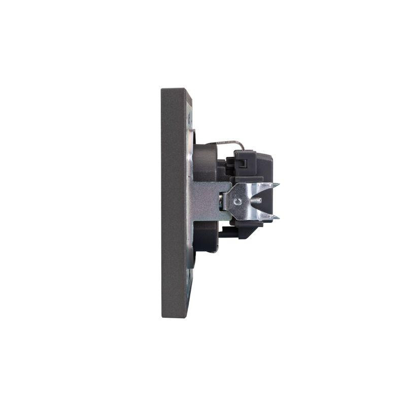 Розетка 1-м СП STRONG MIELE 16А с заземл. защ. шторки графит Kranz KR-78-0701-6