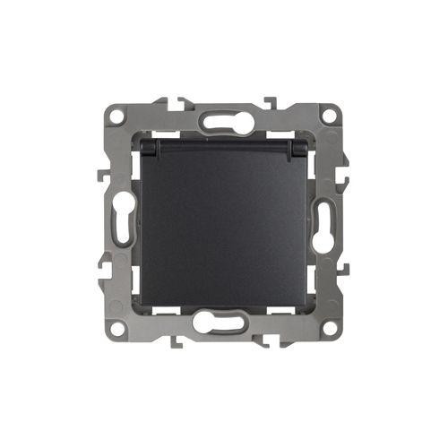 Розетка 1-м СП Эра12 12-2103-05 16А IP20 16AX 250В 2P+E Schuko защ. шторки с крышкой механизм антрацит Эра Б0014697