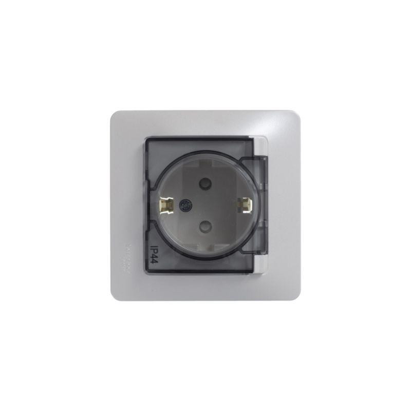 картинка Розетка 1-м СП Glossa 16А IP44 с заземл. защ. шторки с крышкой в сборе перламутр. SE GSL000648