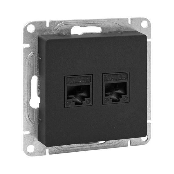 картинка Розетка компьютерная 2-м СП Эпика RJ45 кат.5 механизм черн. EKF UP1-SOB-2RJ45-5