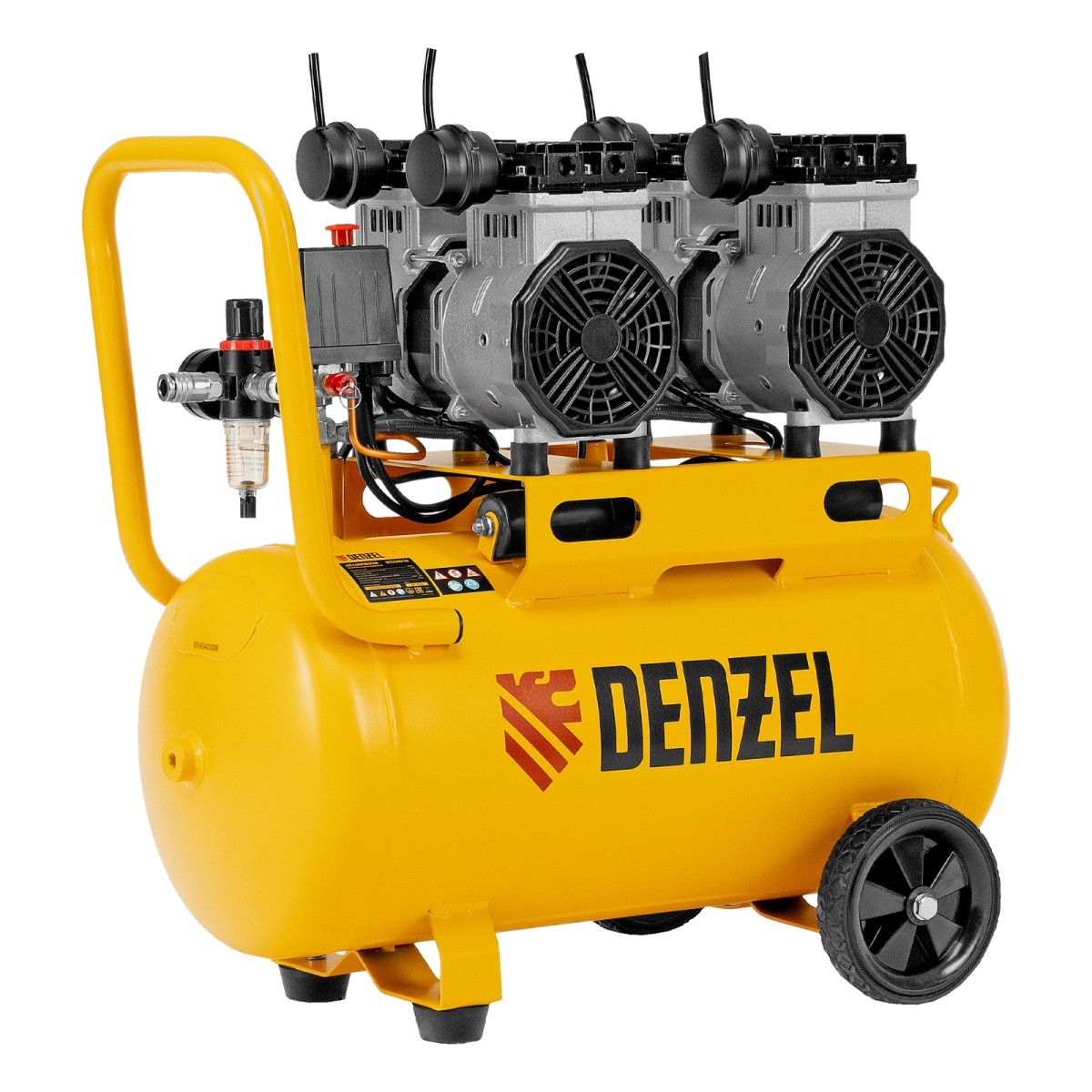Компрессор безмасляный, малошумный DLS 2200/50, 2200 Вт, 2x1100, 50 л, 380 л/мин Denzel
