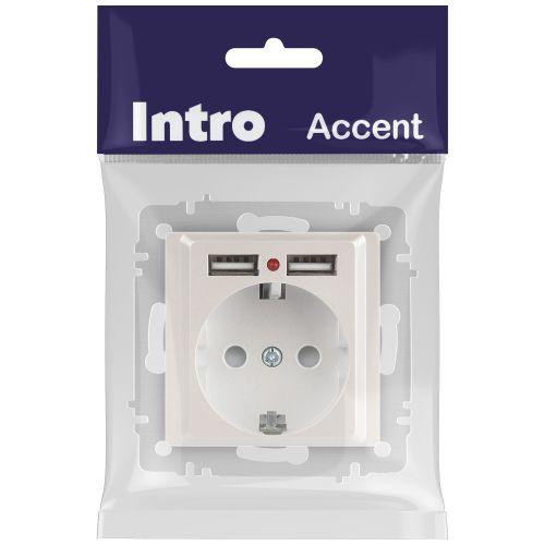 картинка Розетка 1-м СП Accent 6-410-06 16А IP20 250В P+E Schuko + 2хUSB защ. шторки перламутр. Intro Б0063700