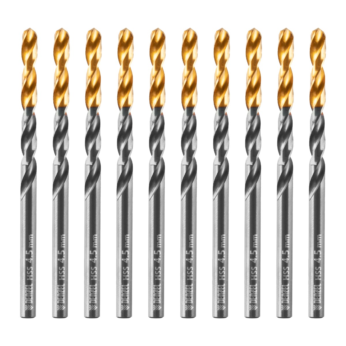 Сверло по металлу, 4,5 мм, HSS-Tin, Golden Tip, 10 шт. Denzel