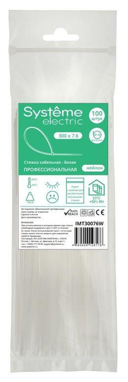 картинка Стяжка кабельная 300х7.6 бел. (уп.100шт) SE IMT30076W