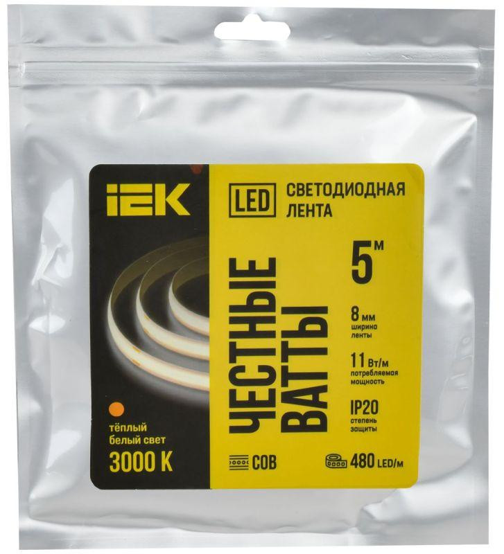 картинка Лента светодиодная COB-480LED 11Вт/м IP20 8мм 24В 3000К (уп.5м) IEK LSR11-1-480-20-1-05