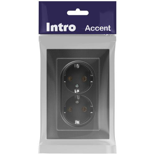 картинка Розетка 2-м СП Accent 6-205-07 16А IP20 250В 2P+E Schuko AL/CU графит Intro Б0063496