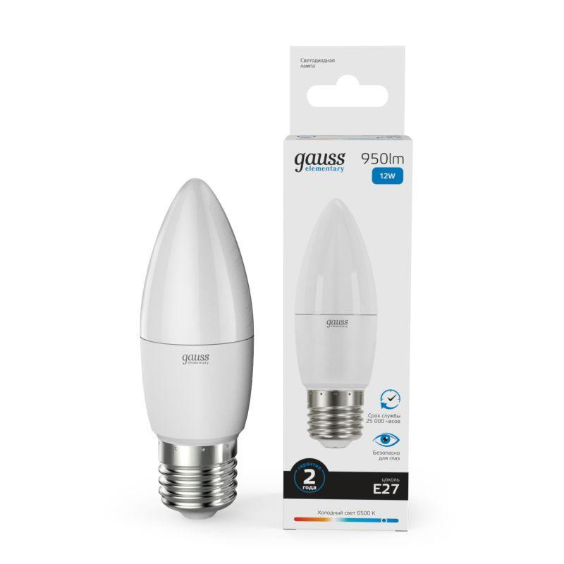 картинка Лампа светодиодная Elementary 12Вт свеча 6500К холод. бел. E27 950лм GAUSS 30232