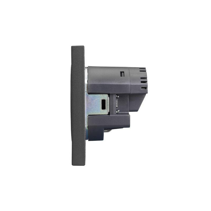 Розетка 1-м СП STRONG MIELE 16А с заземл. защ. шторки с USB A+C быстрой зарядки 5В/3А графит Kranz KR-78-0704-6