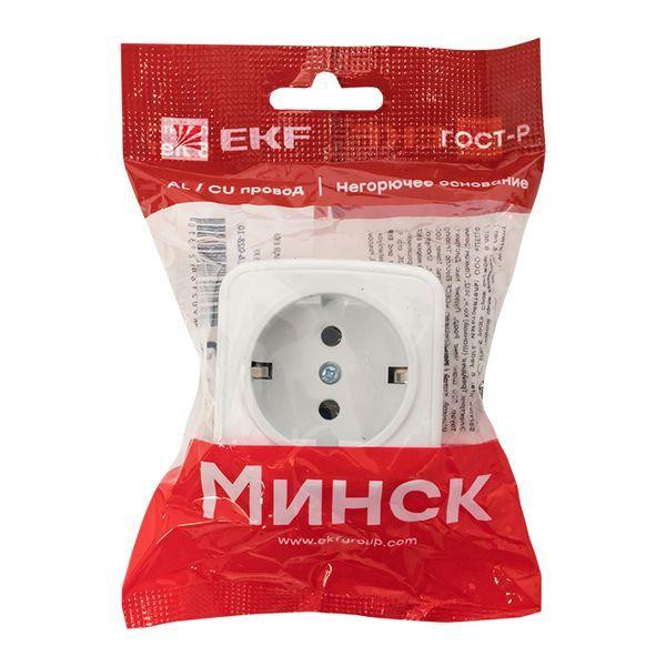 картинка Розетка 1-м ОП Минск 16А IP20 с заземл. бел. Basic EKF EGR16-028-10