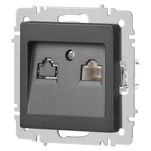 картинка Розетка компьютерная 1-м СП Accent 6-303-07 RJ45 IP20 графит Intro Б0063638