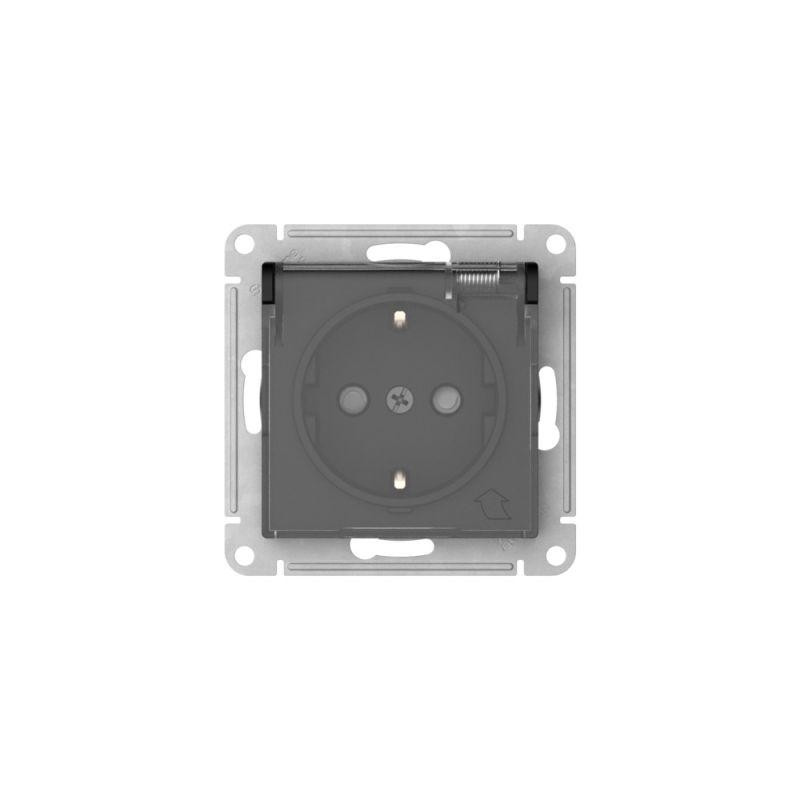 картинка Розетка AtlasDesign Aqua 16А IP44 с заземл. защ. шторки с прозр. крышкой быстрозажим. клем. механизм карбон SE ATN441046S