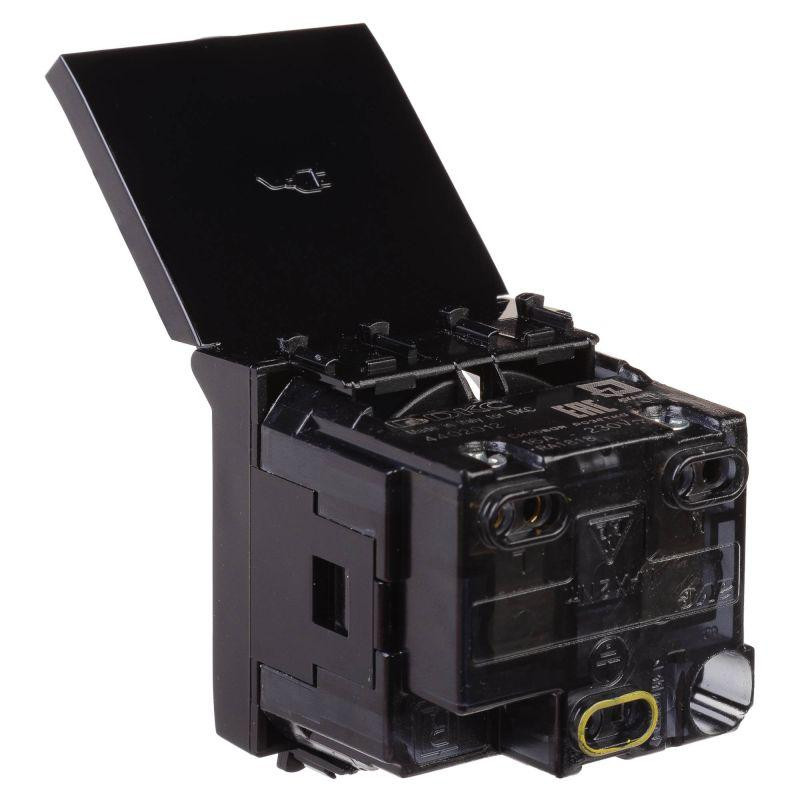 картинка Розетка 1-м 2мод. Avanti "Черный квадрат" 16А IP44 2P+E защ. шторки с крышкой черн. DKC 4402012