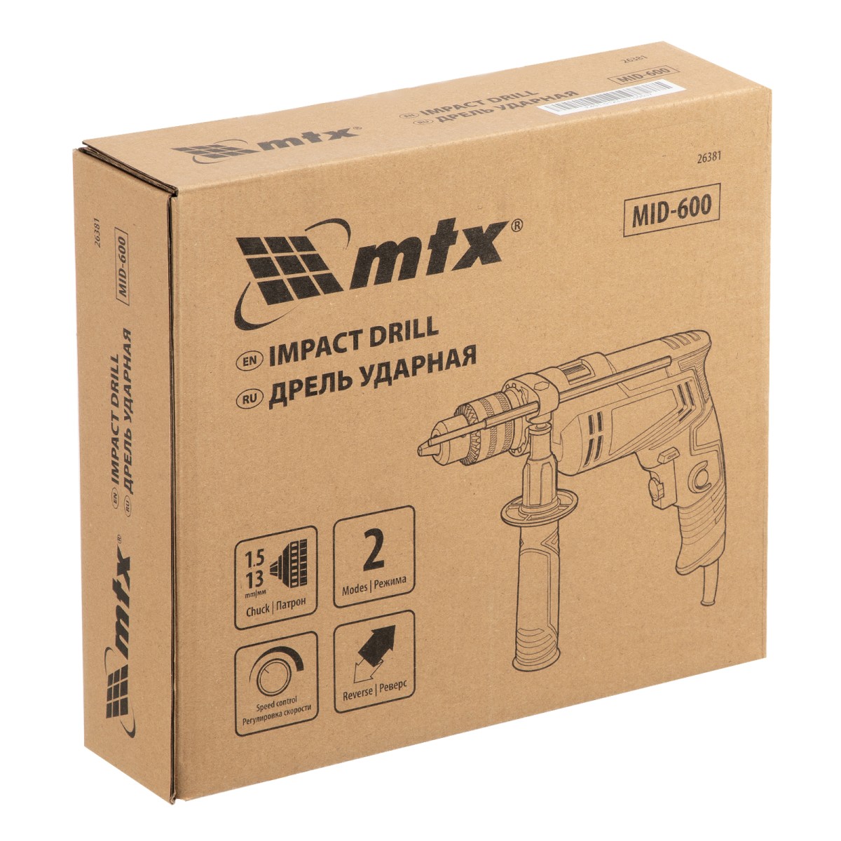 картинка Дрель ударная MID-600, 600 Вт, 0-3000 об/мин, 0-48000 уд/мин MTX