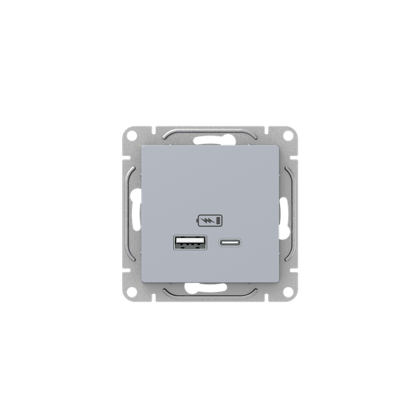 Розетка СП Эпика USB-A+С механизм алюм. EKF UP1-SOA-USBA+USBC
