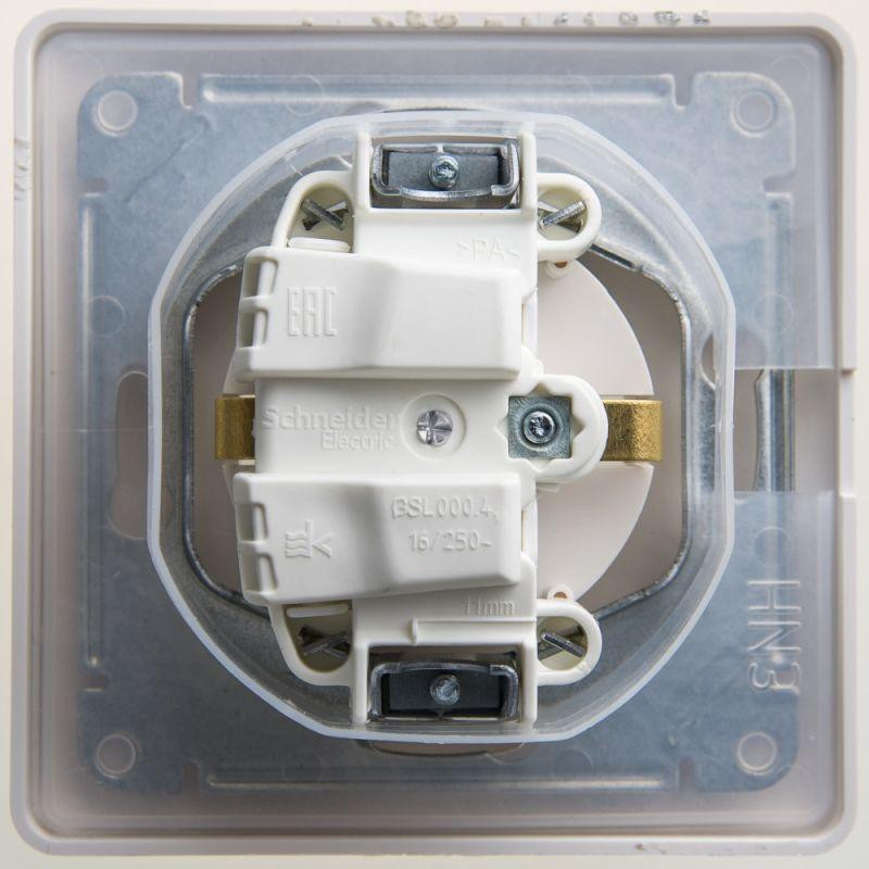 картинка Розетка 1-м СП Glossa 16А IP44 с заземл. защ. шторки с крышкой в сборе перламутр. SE GSL000648
