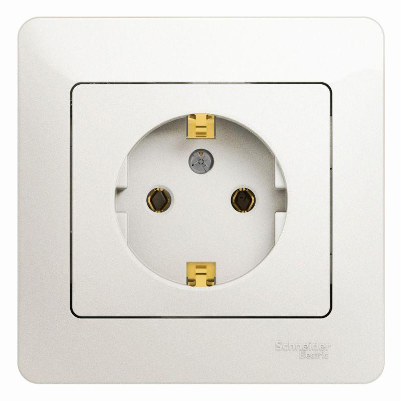 картинка Розетка 1-м СП Glossa 16А IP20 с заземл. в сборе перламутр. SE GSL000642