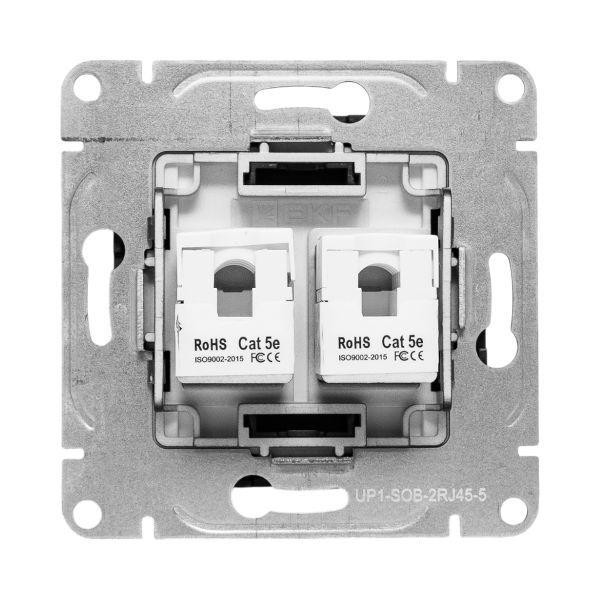 картинка Розетка компьютерная 2-м СП Эпика RJ45 кат.5 механизм черн. EKF UP1-SOB-2RJ45-5