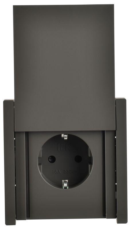 Розетка СП FORTE&PIANO16А IP44 FP319 с заземл. защ. шторки с крышкой безвинт. крепл. сер. IEK FP-R16-16-1-44-K03