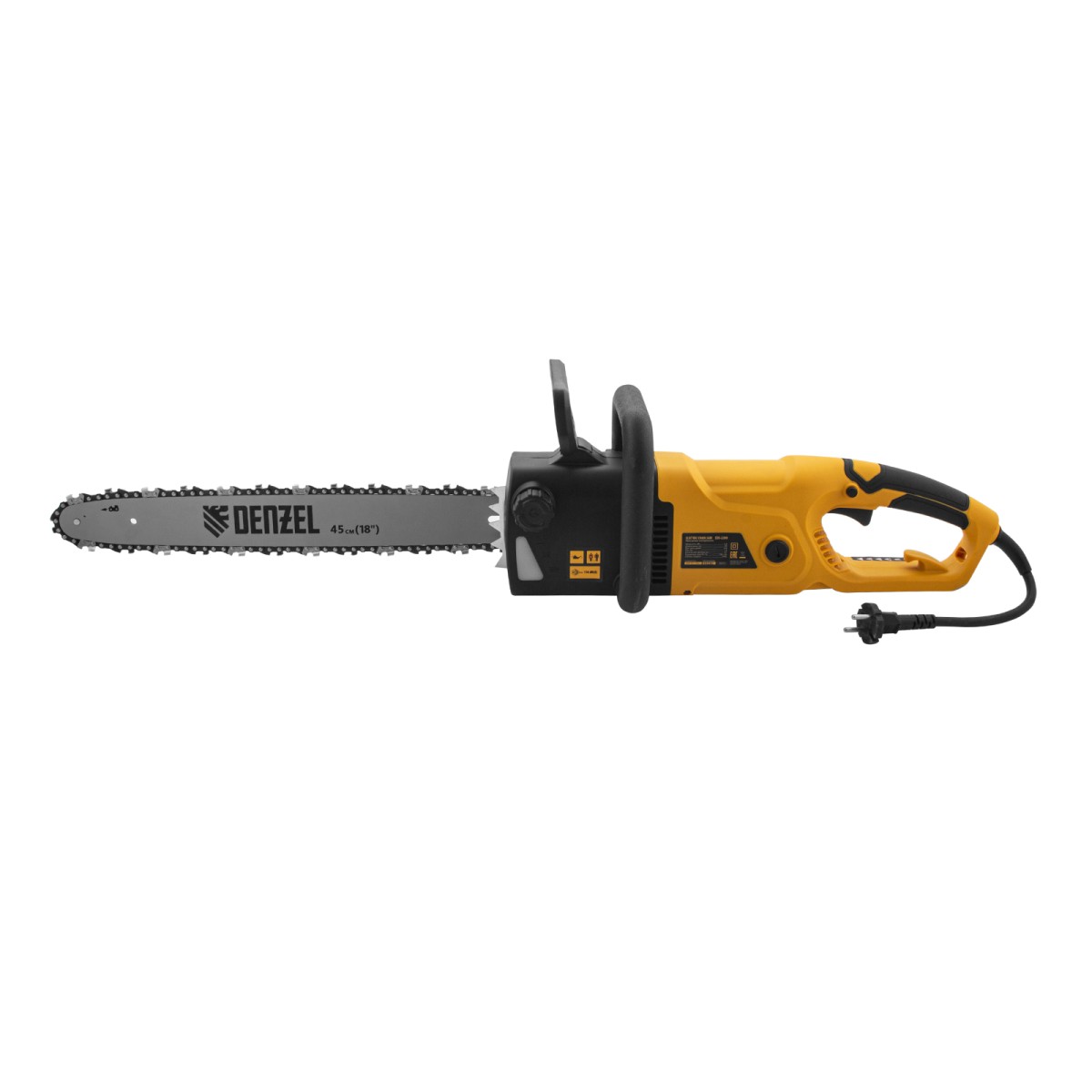 картинка Пила цепная электрическая EDS-2200, 2.2 кВт,продольная, шина 45 см, шаг 3/8, паз 1.3 мм, 62 звена Denzel