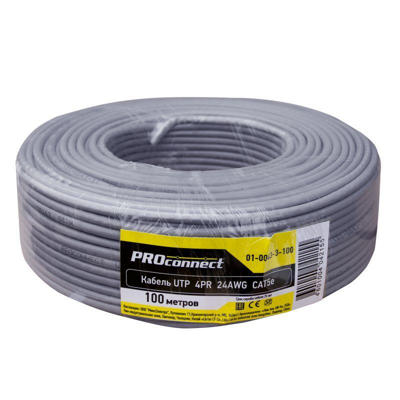 картинка Кабель витая пара U/UTP кат.5E 4х2х24AWG медь сер. (уп.100м) PROCONNECT 01-0043-3-100