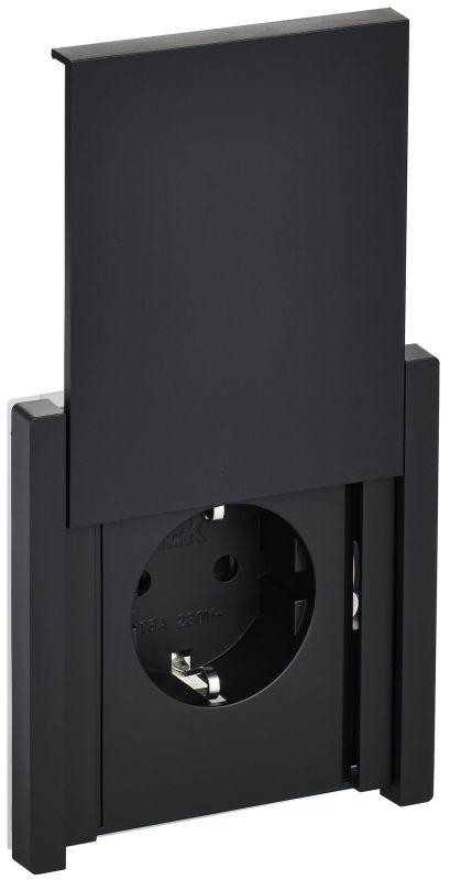 картинка Розетка СП FORTE&PIANO16А IP44 FP119 с заземл. защ. шторки с крышкой безвинт. крепл. черн. IEK FP-R16-16-1-44-K02