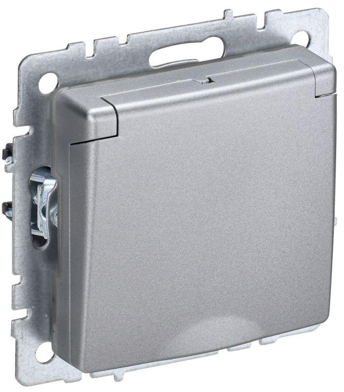 картинка Розетка BRITE РСбш10-3-44-БрА 16А IP44 с заземл. защ. шторки с крышкой механизм алюм. IEK BR-R16-16-44-K47