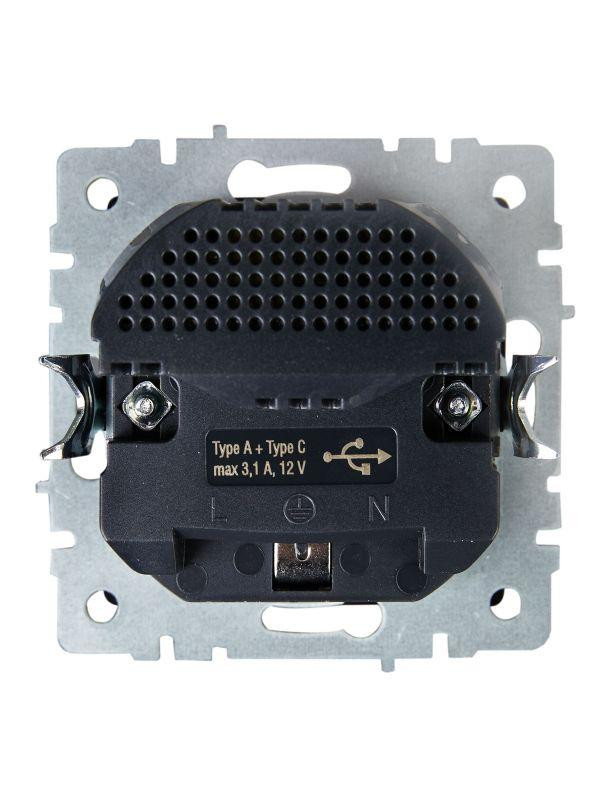 картинка Розетка BRITE РЮш11-1-БрЧ 16А с USB A+C 18Вт с заземл. защ. шторки механизм черн. IEK BR-R14-16-U22-018-K02