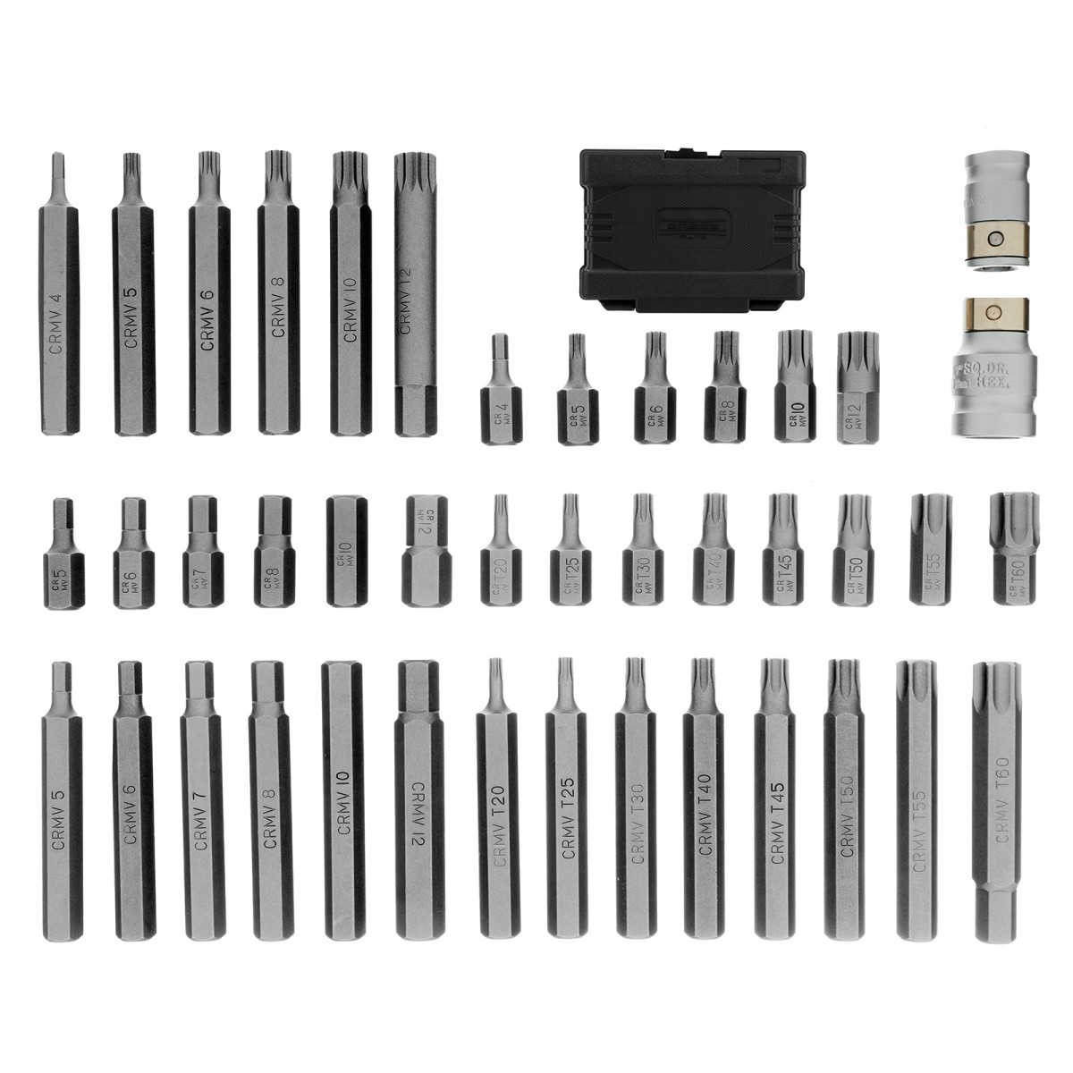 картинка Набор бит HEX, Torx , SPLine, хвостовик-шестигранник 1/2, CrV, 42 шт. Stels