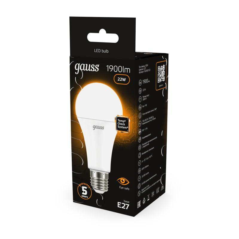 картинка Лампа светодиодная Black 22Вт A70 грушевидная 3000К тепл. бел. E27 1900лм GAUSS 102502122
