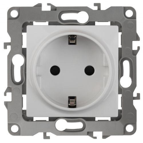 Розетка 1-м СП Эра12 12-2011-01 16А IP20 16AX 250В 2P+E Schuko без монтаж. лапок винт бел. Эра Б0029234