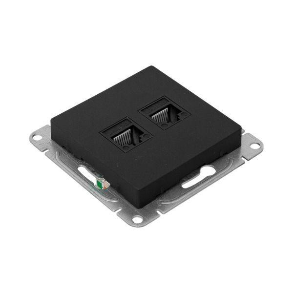 картинка Розетка компьютерная 2-м СП Эпика RJ45 кат.5 механизм черн. EKF UP1-SOB-2RJ45-5
