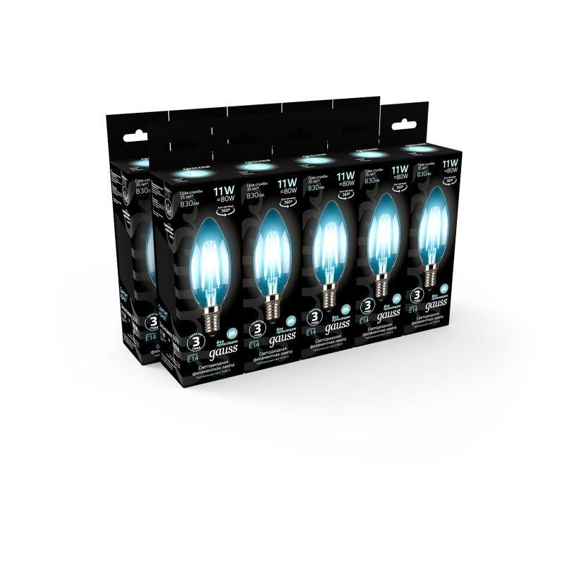 картинка Лампа светодиодная филаментная Black Filament 11Вт свеча 4100К нейтр. бел. E14 830лм GAUSS 103801211