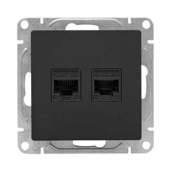 картинка Розетка компьютерная 2-м СП Эпика RJ45 кат.5 механизм черн. EKF UP1-SOB-2RJ45-5