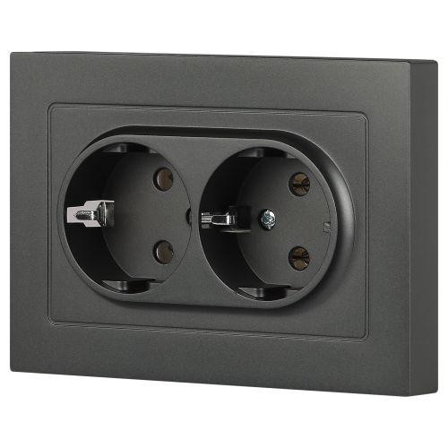 Розетка 2-м СП Accent 6-205-07 16А IP20 250В 2P+E Schuko AL/CU графит Intro Б0063496