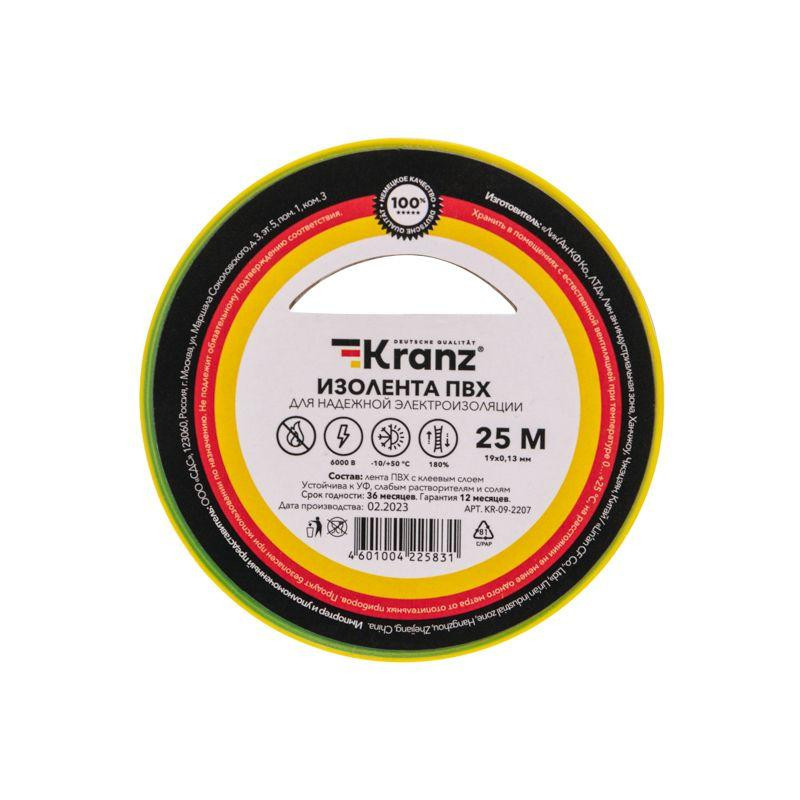 картинка Изолента ПВХ 0.13х19мм 25м желт./зел. (уп.5шт) Kranz KR-09-2207
