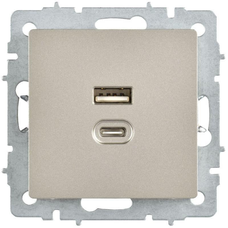 Розетка СП BRITE USB A+C 45Вт высокоск. заряд. РЮ11-2-БрШ шампань IEK BR-U22-045-K37