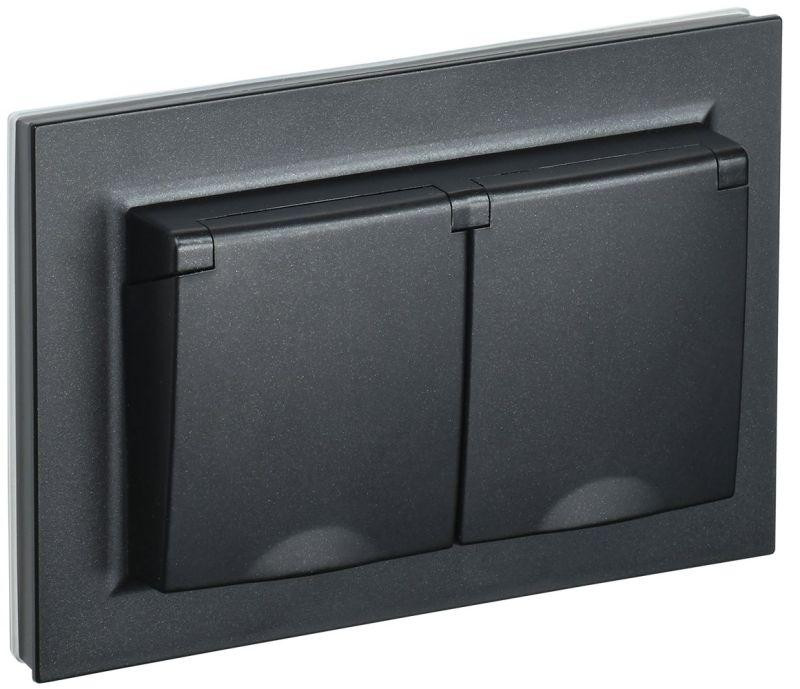картинка Розетка 2-м СП BRITE РСбш12-3-44-БрЧ 16А в сборе IP44 с крышкой черн. IEK BR-R26-16-44-K02-F