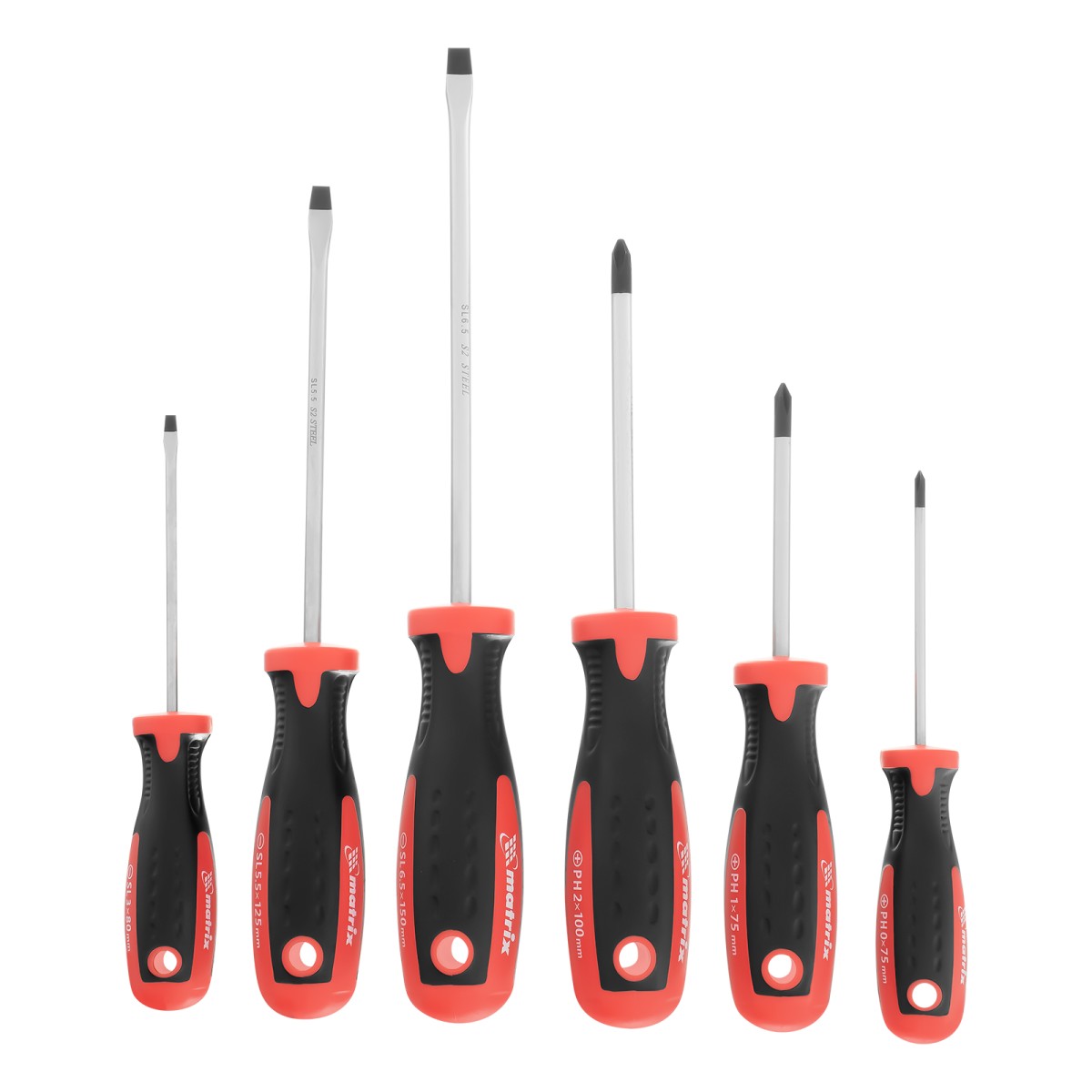 Набор отверток, сталь S2, двухкомпонентные рукоятки, 6 шт Matrix Professional