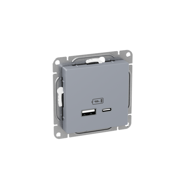 картинка Розетка СП Эпика USB-A+С механизм алюм. EKF UP1-SOA-USBA+USBC