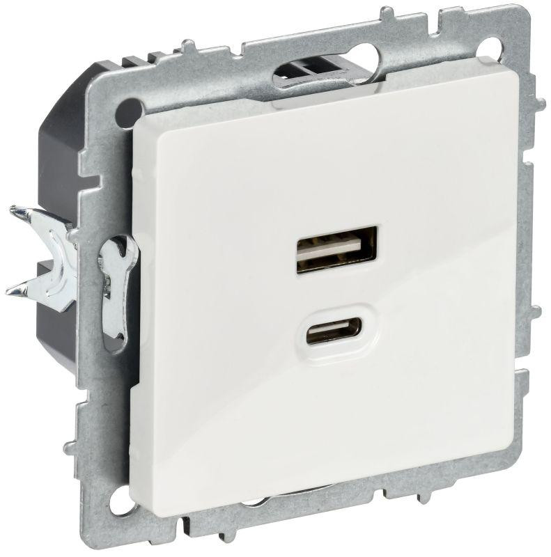 Розетка СП BRITE USB A+C 45Вт высокоск. заряд. РЮ11-2-БрБ бел. IEK BR-U22-045-K01