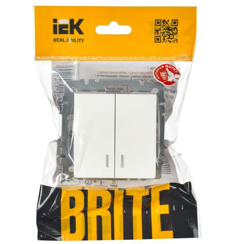 картинка Выключатель 2-кл. СП BRITE ВС10-2-1-БрБ 10А с индик. механизм бел. IEK BR-V20-1-10-K01