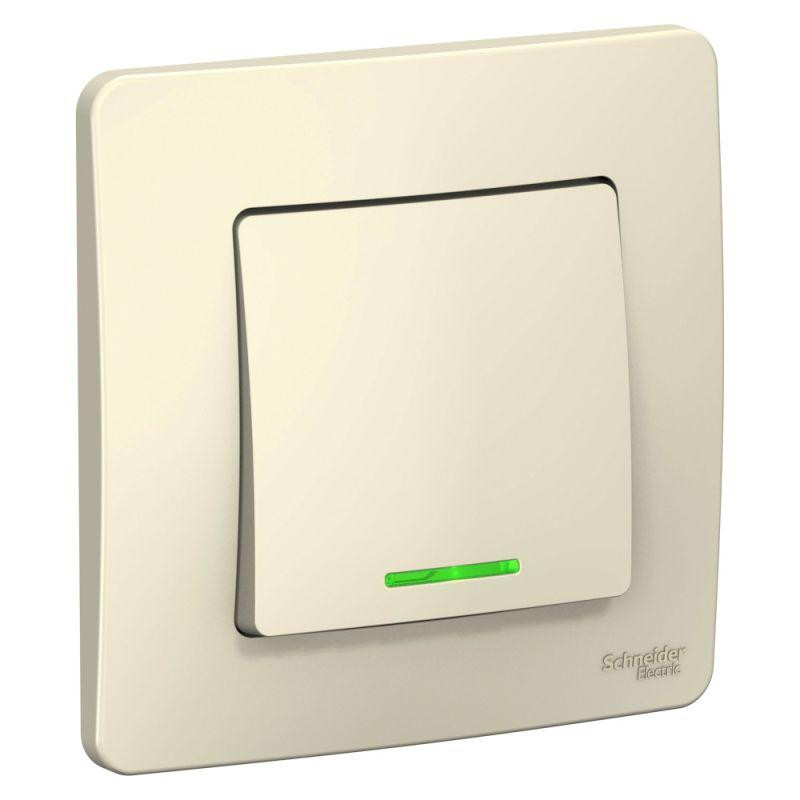 картинка Выключатель 1-кл. СП Blanca 10А IP20 (сх. 1) 250В с подсветкой молочн. SE BLNVS010112