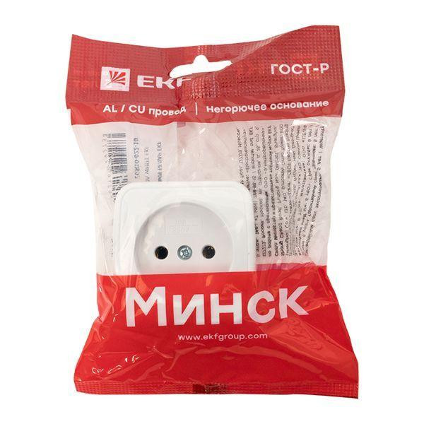 картинка Розетка 1-м ОП Минск 10А IP20 без заземл. бел. Basic EKF EGR10-022-10