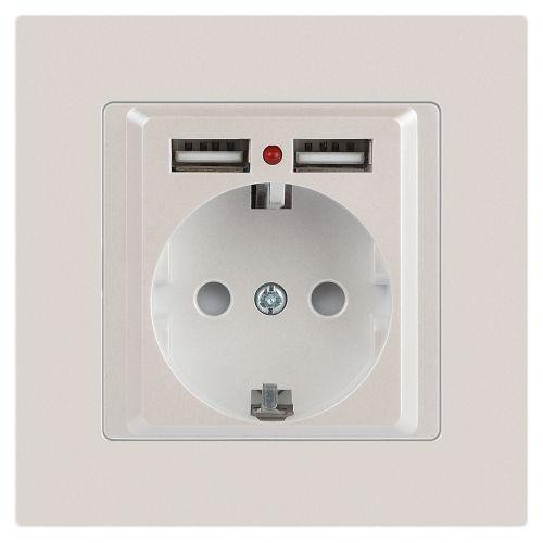картинка Розетка 1-м СП Accent 6-410-06 16А IP20 250В P+E Schuko + 2хUSB защ. шторки перламутр. Intro Б0063700