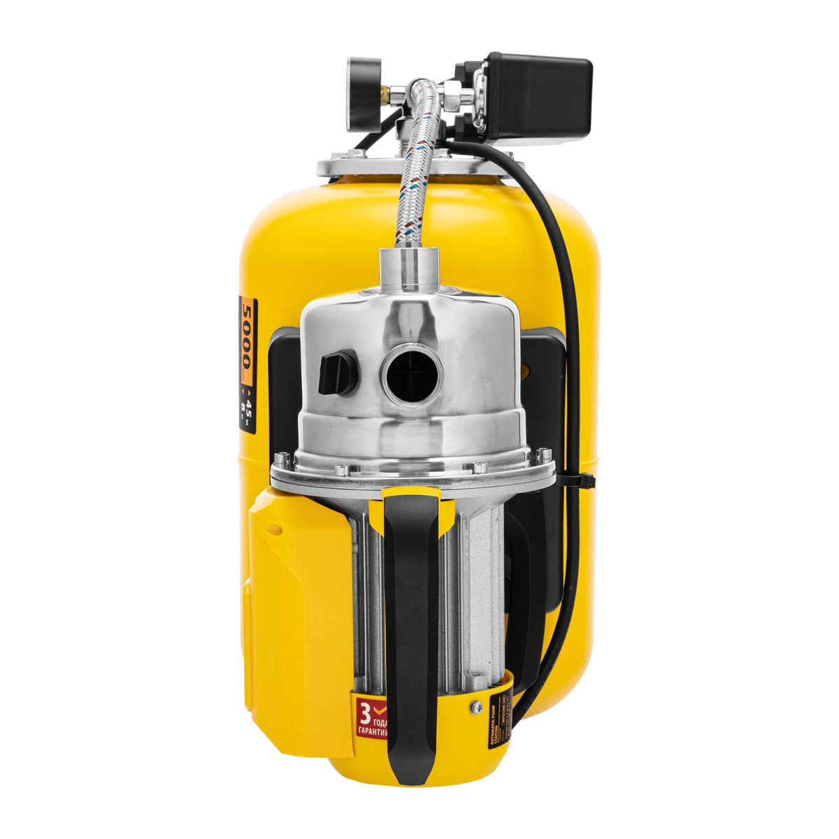 картинка Насосная станция WPS1200-24S, 1200 Вт, напор 45 м, 5000 л/ч, ресивер 24 л, нержавейка Denzel