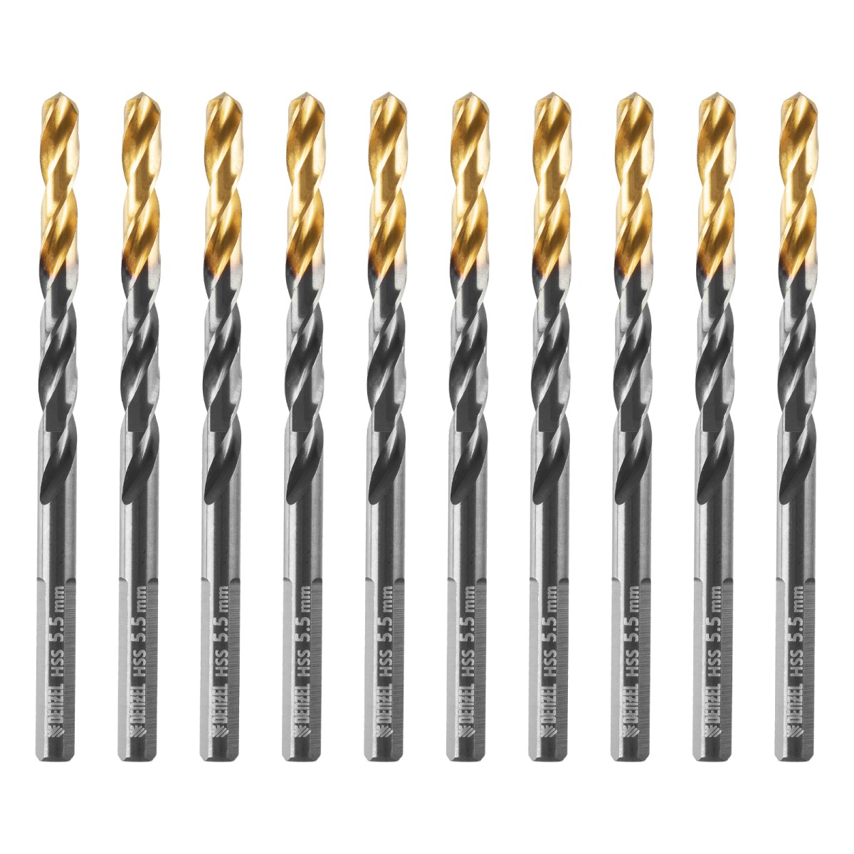 Сверло по металлу, 5,5 мм, HSS-Tin, Golden Tip, 10 шт. Denzel